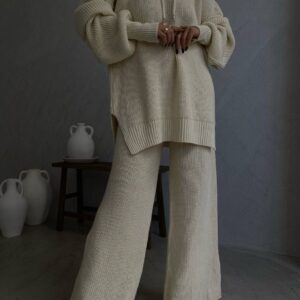 white set of Knit Two Piece Sets jumpsuit