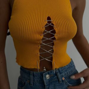 Yellow crop top with chain