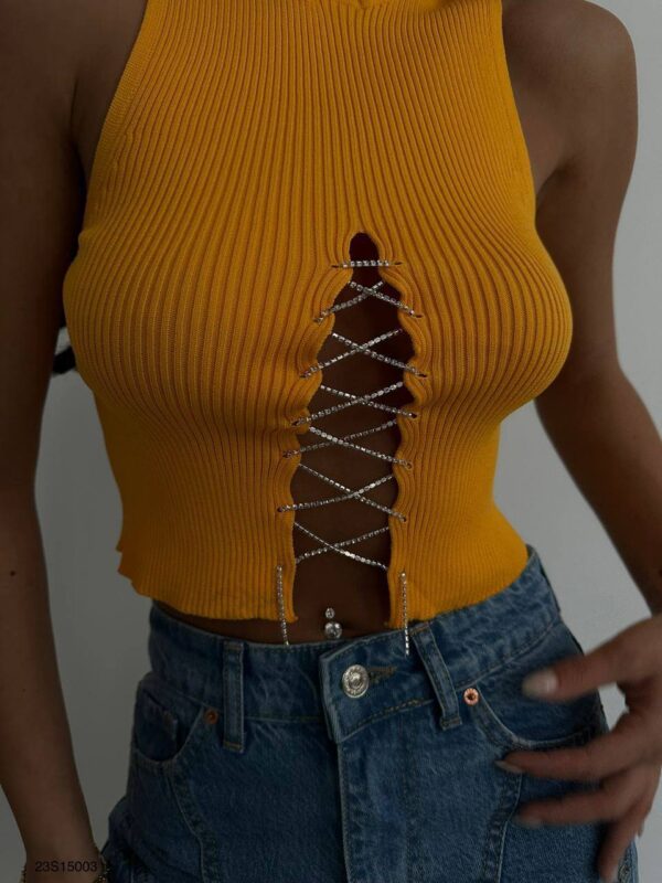 Yellow crop top with chain